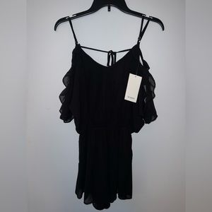 The Hanger | Small - Black Cold Shoulder Sleeve w/ Ruffle trim romper NWT